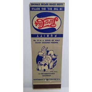 Pepsi Cola Matchbook Cover Walt Disney 1940's No 10 Horse With Cannon Squadron